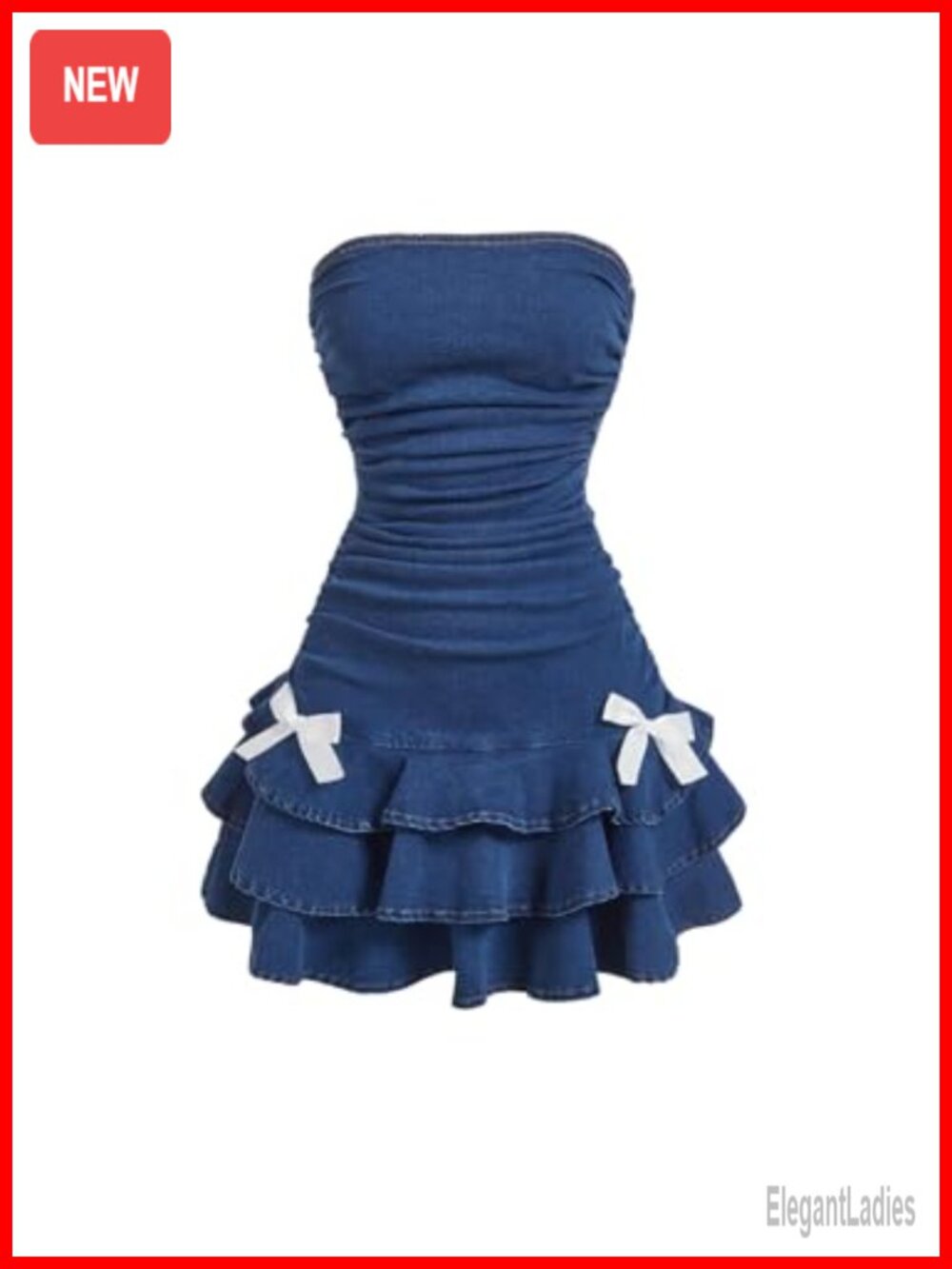 Layered Ruffle Denim Mini Dress Strapless Bandeau Bow Jean Dress
